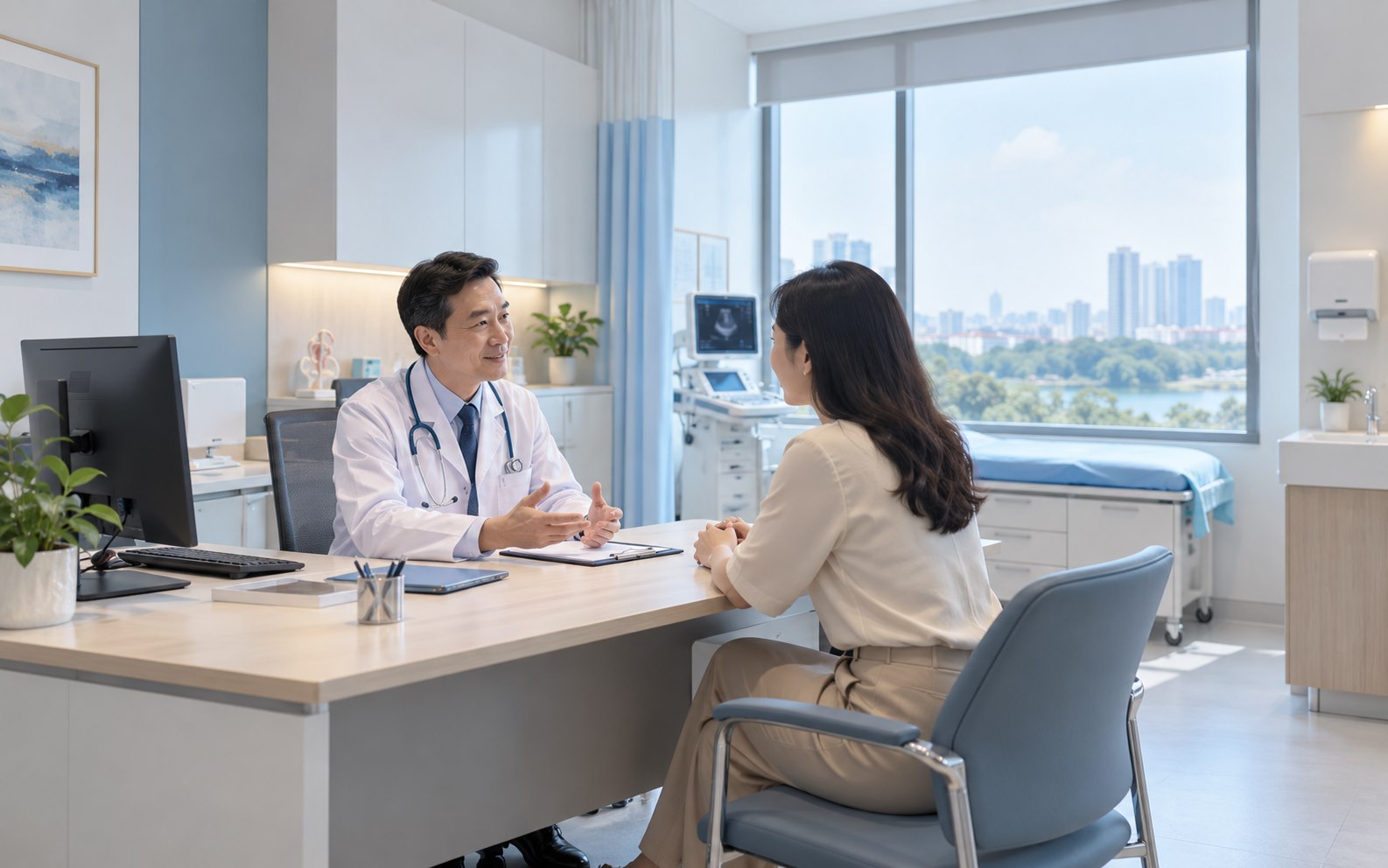 Bác sĩ tư vấn riêng với người bệnh tại phòng khám Bệnh viện Hồng Hà