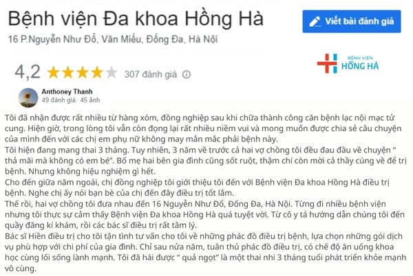 Chị Thanh review Bệnh viện Đa Khoa Hồng Hà trên google